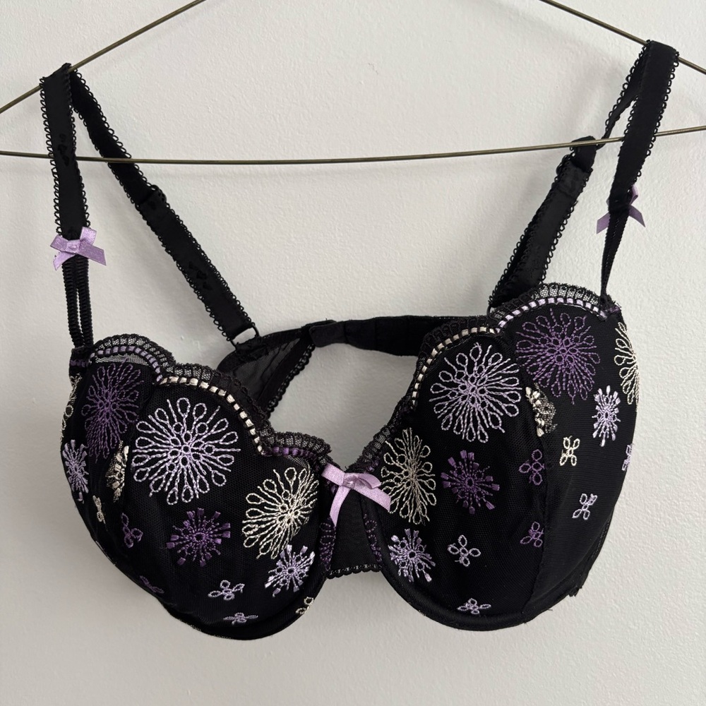 Per Una Balcony Push Up Black Purple Lace Balconette Push-Up Bra 36D